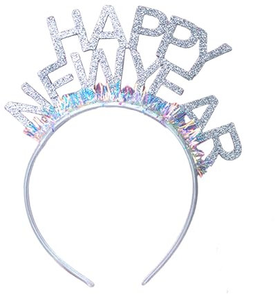 Happy New Year Haarreif,Silvester Kopfschmuck,Glitzer Deko Silber Haarreifen Erwachsene Haarschmuck Headband Decorations,Neues Jahr Stirnband Accessoires,für Kinder Neujahr Krone Kostüm (Silber)