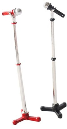 BESTonZON 2 Ensembles Microphone sur Pied Micro 1 : 12 Mini Microphone de Maison de poupée Microphone Studio Accessoires Photo mic Stand Micro Miniature Micro modèle Mini Alliage