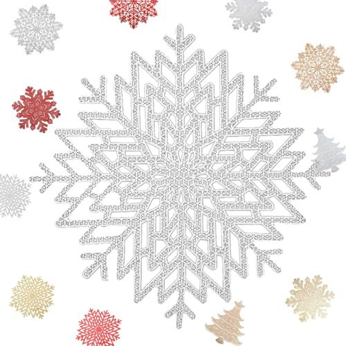 MORAINJAY 2 Pezzi Tovagliette Natale Fiocco Neve,38cm PVC Tovaglietta Argento Hollow,Fiocco Neve Tovaglietta Antiscivolo Lavabili per Natale,Matrimonio,Ristorante,Hotel Table Decorativo(B)