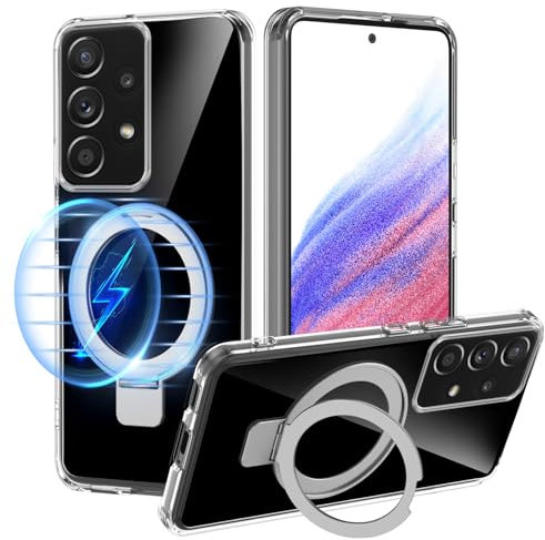 TUUTPU Magnetische für Samsung Galaxy A53 5G Hülle Kompatibel mit Magnet, Transparent Handyhülle mit Unsichtbar Ständer Stoßfest Kratzfeste Bumper Anti Fingerabdruck Slim Schutzhülle, Durchsichtig