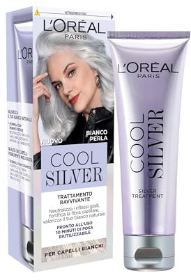 L'Oréal Paris Trattamento Ravvivante per Capelli Bianchi, Azione Anti-Giallo e Fortificante, Capelli Bianchi Lucenti e Riflessi Argentati, Capelli 2X Più Forti, Cool Silver, Tonalità: Bianco Perla