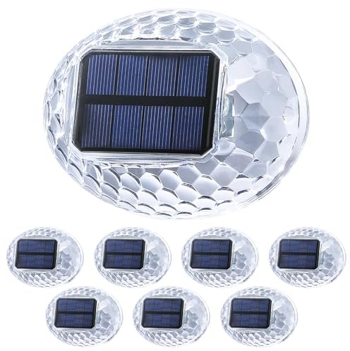 AGPTEK Solar-Zaunleuchten, 360° voll durchscheinender Zaunlichter, Wandleuchte mit schrägem Solarpanel-Design, IP65 wasserdichte und vielseitige Gartenleuchte für Outdoor-Dekoration, Warmweiß, 8 Stk