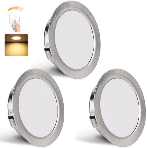 YindaLux 3er Set LED Einbaustrahler 230V Dimmbar 3W 3000K Warmweiß, LED Spot Ultra Flach 300LM Bohrloch 55-58mm und 15mm Flache, IP44 Möbeleinbauleuchte Einbauspots für Spiegelschrank, Nickel