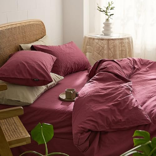 Sedefen Bettwäsche 220x240cm Baumwolle Renforce Altrosa Rosa Uni Unifarben Baumwollbettwäsche Set,Doppelbett Bettbezug und 2 Kissenbezug 80x80cm,mit Reißverschluss