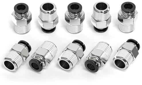 ERGAOBOY 10 Pièces Tube droit mâle 10MM OD x Filet 3/8 BSP Raccords Pousser pour connecter, Raccords pour tuyaux pneumatiques pour outils à air comprimé