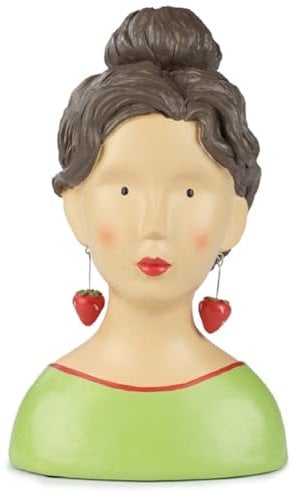 ETC Baden Import Ladykopf Dekokopf Dekobüste Dame mit Dutt und Erdbeerohrringen