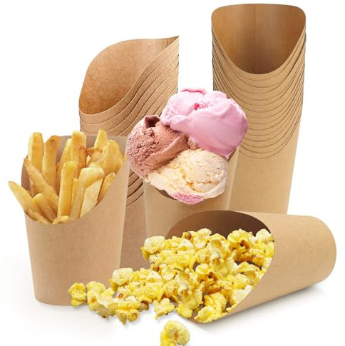 LPZMPZ Pommestüten Candybar Pommes Becher Churros Tüten Snacktüten Charcuterie Cup Wrapbecher Pappe für Waffeln Pommes Frites Popcorn Sandwich Dessert Eis (Kraft Paper-30)