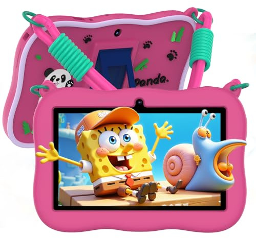 VASOUN Tablet per bambini da 7 pollici con cinghia, Android 13 con tablet da 32 GB, WiFi, doppia fotocamera, limiti di tempo, filtri di età, controllo genitori, software per bambini preinstallato con
