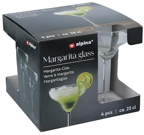 alpina Margarita Glass Set of 4 Cocktail Glasses - Ideal for Margarita and Cocktails - 250 ml