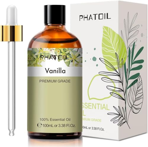 PHATOIL Vanilla Essential Oil for Home Aromatherapy, Diffusers - 100ML | Pure and Natural Premium Grade Vanilla Oil with Glass Dropper for Skin Care, DIY Crafts， Soap and Candle Making