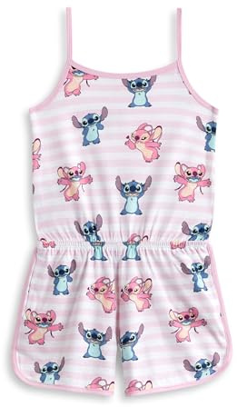 Disney Lilo & Stitch Girls Sleeveless Playsuit Options| Stitch Character Print Summer Casual Outfit | Elasticated Waistband with Pockets | Cartoon Apparel for Children