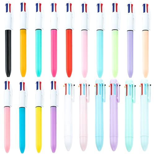 20 Stück Mehrfarbiger Kugelschreiber, Mehrfarbiger Kugelschreibers, 4-in-1 & 6 in 1 Versenkbare Kugelschreiber, 1mm Mehrfarbigers Stifte, kugelschreiber mehrfarbig für Büro Home Office Schule Zubehör
