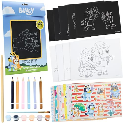 BlueY Bastelset für Kinder, 4-in-1 DIY Kreativset mit Wasserfarben, Scratch Art, Stickern & Malvorlagen, Kreativset Geschenke für Jungen & Mädchen (Mehrfarbig 4-in-1 set)