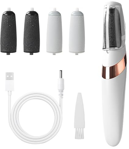 Electric Foot File, Portable Rechargeable Waterproof Foot File Hard Skin Remover with 4 Rollers 2 Speeds, Callus Remover for Feet for Treating Dry Cracked Heels Calluses and Dead Skin (White)