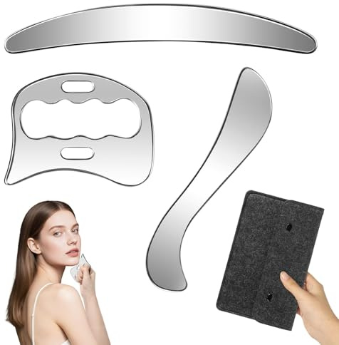 Gua Sha Edelstahl, 3 Stück Faszien Tool zum Reiben, Ganzkörper Cellulite Massage Muskel Faszien Schaber, Körper Guasha Tools für Muskelentspannung & Schmerzlinderung Beine Rücken Gesicht
