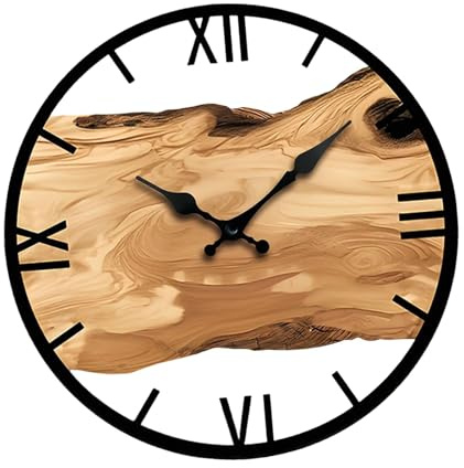 Fenteer Leise Wanduhr, Wanduhr Zum Aufhängen, Leicht zu Lesen, 30cm, Bauernhaus Dekor, Dekorativ für Bauernhaus, Kinderzimmer, Küche, Büro, Braune Römische Ziffern