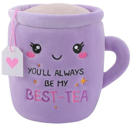 Best Friend Plush Toy Gifts for Women, Purple Tea Mug Stuffed Animal, Cute Bestie Present for Sis Girls or Work Friend, 6-Inch Best-Tea Cup Plushie, Friendship Birthday Gift or Sister Mothers Day