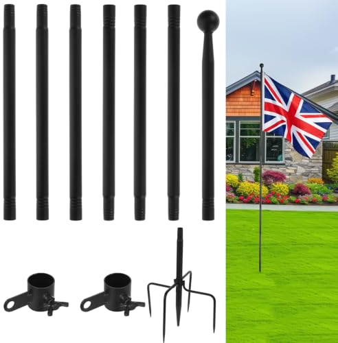 Sibosen Fahnenmast Stabil für Garten 3M Hochwertiger Fahnenmast aus Edelstahl mit 5 Zinken-Basis dickwandiger Flaggenmast für Außenbereich Garten und Hof, schwarz