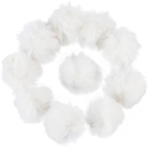 Namvo 12 weiße Kunstfell-Pompons (5 cm) – Weiche, flauschige Hasenhaar-Bälle zum Basteln von Schlüsselanhängern, Hüten, Schuhen und Partydekoration