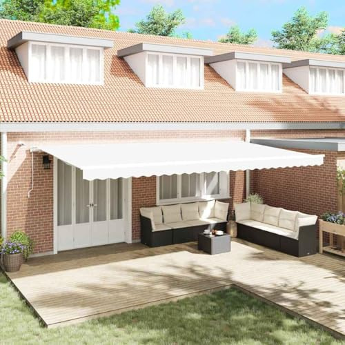 Store enrouleur pour extérieur, blanc, 600 x 300 cm, tissu et métal, pergola pour balcon et terrasse
