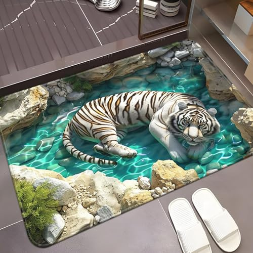 3D Teppich mit Optischer Täuschung, 40x60cm Kreative Fußmatte für den Innen und Außenbereich, Rutschfeste und Saugfähige Badematte für Badezimmer, Schlafzimmer, Küche, Eingangsbereich, Haustür