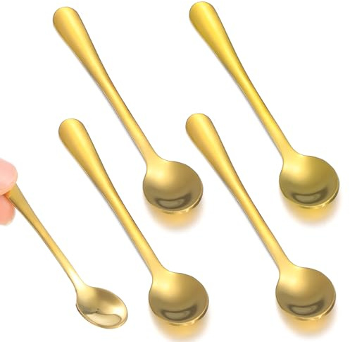 5 PCS Tiny Spoons for Spices, Stainless Steel Salt Mini Spoons for Spice Jar, Gold Spice Spoon Shovel Home Supplies, Desserts