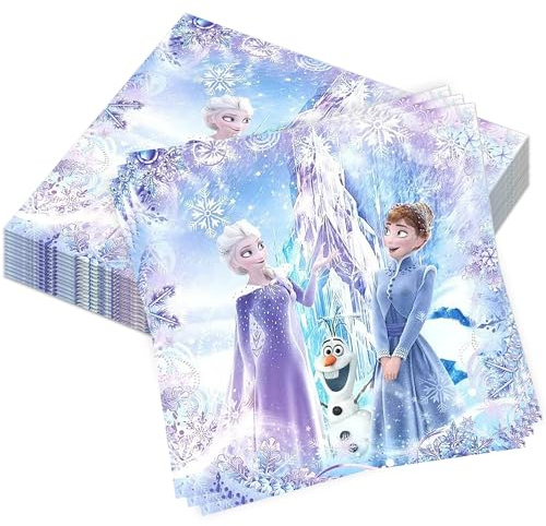40 Stück Servietten Schneeflocken Schloss,Schneepapierservietten,Frozen Papierservietten Prinzessin Schloss,Winterservietten Blau Geburtstag Deko,Seidenpapier für Geburtstagspartys