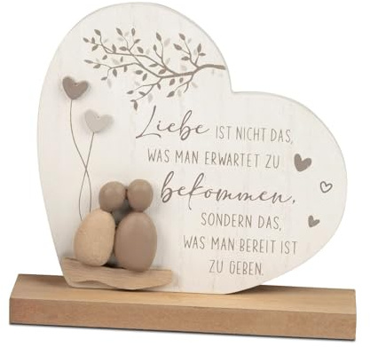 formano Deko Herz Holz mit Fuß und Spruch 20 cm Liebevolle Wohn-Deko Steinoptik - Geschenk für Partner, Hochzeit, Jahrestag - Tischdeko mit emotionaler Botschaft