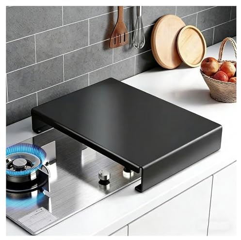 QSTGX Couvre Plaque De Cuisson Gaz 4 Feux Supports Pour Cuisinières À Gaz Étagère Surélevée Fond Plié en L Avec Tapis Antidérapant(B,80x48x7cm)