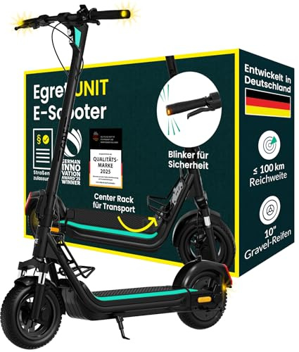 Neuerscheinung 2026: Egret Unit E-Scooter mit Straßenzulassung, 20 km/h, 100 km, Doppelfederung | Gepäcklösung, 10 Gravel-Luftreifen, Blinker, App, 32% Steigung, max. 130 kg, individualisierbar