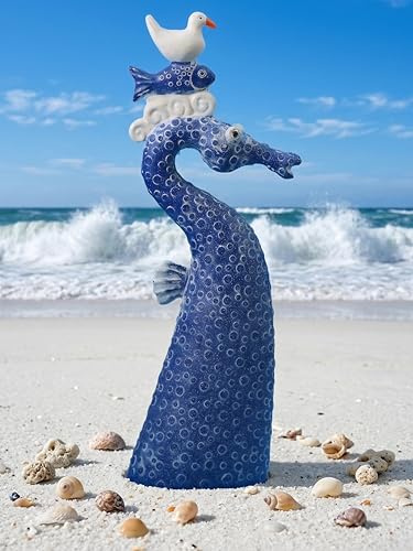 Pommerntraum ® | Maritime Dekofigur Sammlerfigur Seepferd mit Fisch + Vogel Küstendeko Tischdeko Küstenstil Strandhausdeko (Seepferdchen)