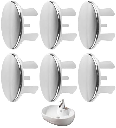 HYFZOD 6 Piezas Embellecedor para Agujero de Rebosadero de Lavabo, Tapon de Desbordamiento Cromado, para Hogar, Hotel