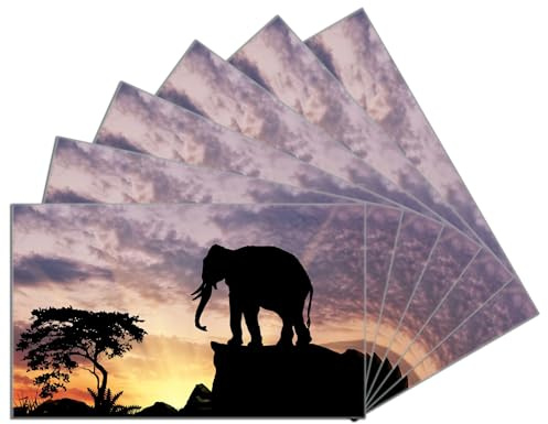 Wallario 6er Set Frühstücksbrettchen aus Glas, Glasunterlage, Glasbrettchen Elefant vor Abendhimmel, Größe 14 x 23 cm, Sicherheitsglas