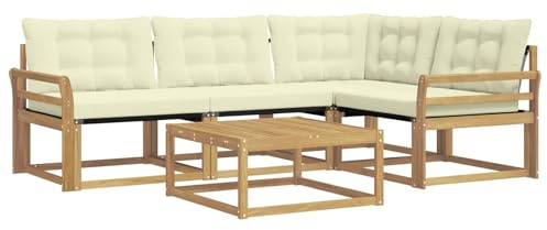 vidaXL Outdoor-Sofagarnitur 5 pcs Weiß und Creme 79 x 79 x 37 cm, Moderne Garten-Sofa-Garnitur, langlebige Möbel, schicker Akazienholz-Sitz, Bequeme Terrassen-Lounge