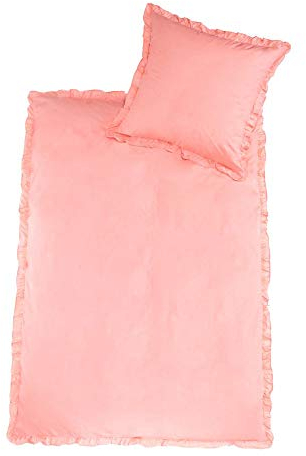 Dreamhome Renforcé Baumwolle Bettwäsche Rüschen 135x200 Vintage Shabby chic Uni Farben mit Reißverschluß Kissenbezug 80x80, Farbe:Rosa/Hellpink