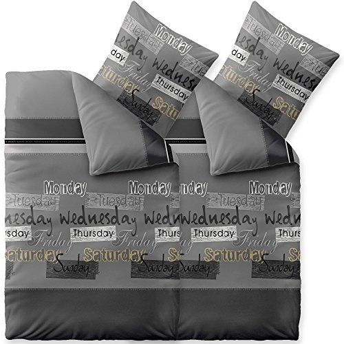 CelinaTex Fashion Bettwäsche 155x200 cm 4teilig Baumwolle Crazy Wörter Streifen Grau Schwarz Weiß