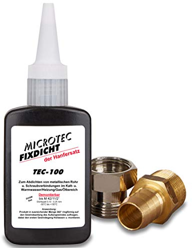 Microtec Fixdicht produit d’étanchéité TEC-100 | étanchéité de filetage et étanchéité de tuyaux | 50g | substitut de chanvre | produit d’étanchéité de filetage rapide et sûr | adhésif pour boulons