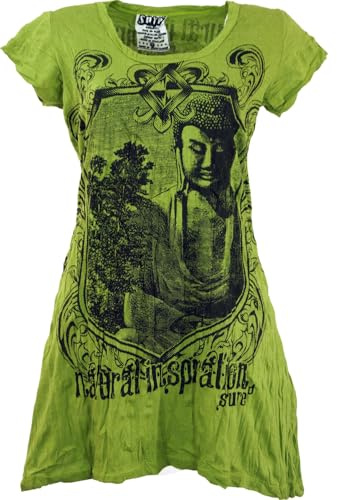 Sure Long Shirt, Minikleid Bodhi Baum Buddha, Retro Style | Baumwolle, kurzärmlige Tunika, taillierte Passform, angenehm zu tragen, pflegeleicht, waschmaschinengeeignet