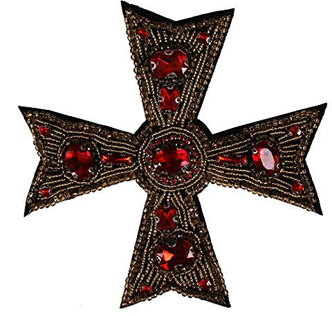 Perlen Rot Gold Kreuz Abzeichen Jacke Patches Applikation Motiv Scrapbooking Abzeichen Nähen auf Kleidung Schuhe verziert 1 Stück