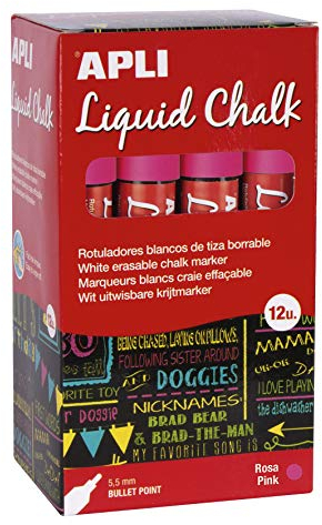 APLI 16904 - Rotuladores de Tiza Borrable, 5,5 mm, Liquid Chalk Punta Redonda, Rosa