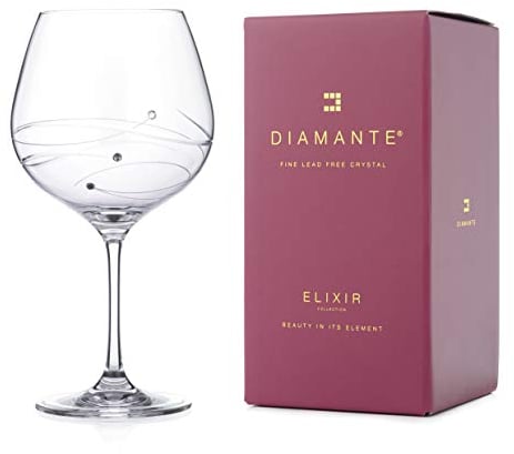 DIAMANTE Single Swarovski Hand Cut Spiral Gin Cocktail Copa Glass Adorned with Crystals in a Gift Box