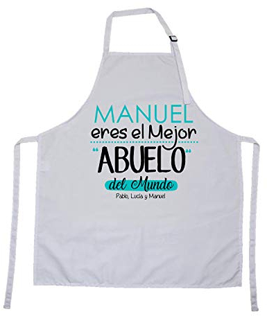 Kembilove Delantal Personalizado Ajustable Eres el mejor abuelo del mundo - Delantales para Padres, Abuelos con nombre personalizado - Regalo Original Abuelo Padre, Cumpleaños