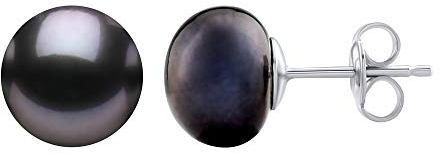 SILVEGO Damen Perlenohrringe 925 Sterling Silber, hypoallergene Ohrstecker mit schwarzen Süßwasserperlen in Farbe Tahiti, Silber nickelfrei rhodiniert