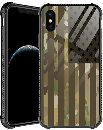 CARLOCA Schutzhülle kompatibel mit iPhone XS, grüne Camouflage, USA-Flagge, Hülle für iPhone X, Herren und Jungen, stoßfest, Kratzfest, weiche TPU-Hülle für iPhone X/Xs 5,8 Zoll (14,7 cm), grüne