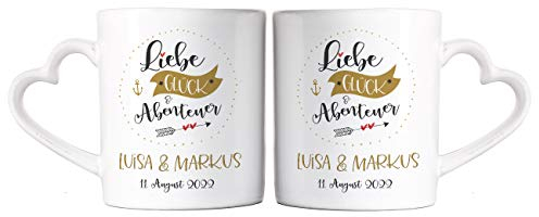 Herz & Heim® Partnertassen mit Namen und Wunschtext - Geschenkidee zum Hochzeitstag