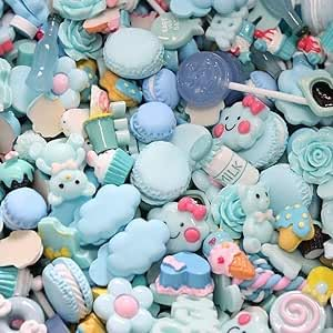 Ulalaza 50pcs Cute Slime Charms Mixed Set Harz Flatback Making Supplies für DIY Craft Making und Ornament Scrapbooking Perlen Verschiedene Candy Fruit Cake Ornament