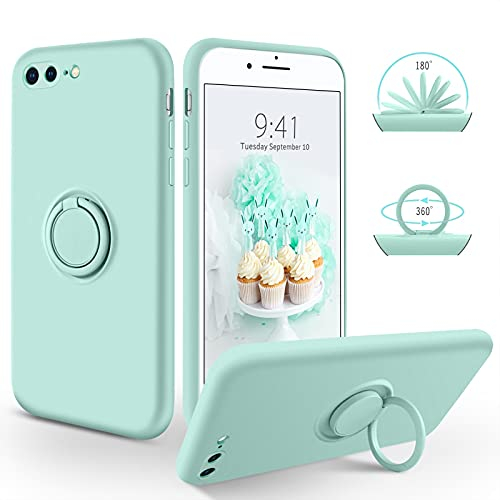 SouliGo iPhone 7 Plus Hülle, iPhone 8 Plus Hülle Handyhülle, Silikon Gel Slim Case Cover mit 360 Grad Ring Halter Ständer stabil Kratzfest Hülle für iPhone 7 Plus/8 Plus 5.5 Zoll Hellgrün