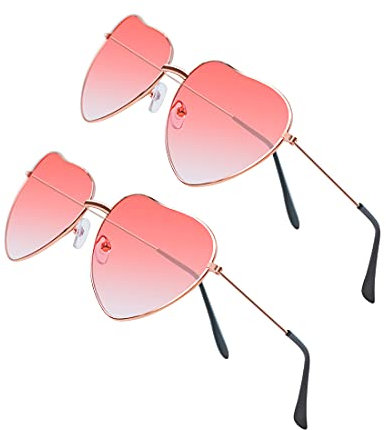 2 Pairs Heart Shaped Glasses Pink Glasses Pink Heart Sunglasses Hippy Specs Sunglasses Hippie Love Heart Sun Glasses with Rose Gold Frame Womens Kids Heart Sunglasses for Parties Beach Vacation