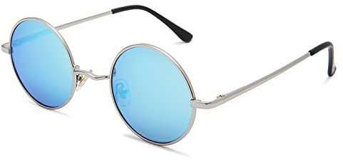 Pro Acme Sonnenbrille Herren Rund Polarisierte Sonnenbrille Retro für Männer Frauen (Silber Rahmen | Blau Linse)