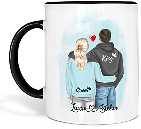 True Statements personalisierte Paar Tasse - King & Queen - Aussehen u. Namen anpassbar Schwarz